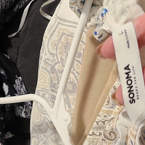 Sonoma Goods For Life White Blue Floral 3/4” Sleeve Tropical Tiered Dress Size L - Picture 3 of 4